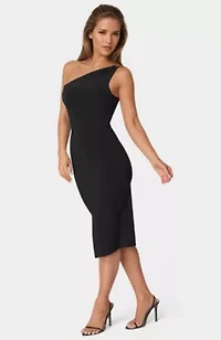 Jersey One Shoulder Midi With Gold Trim