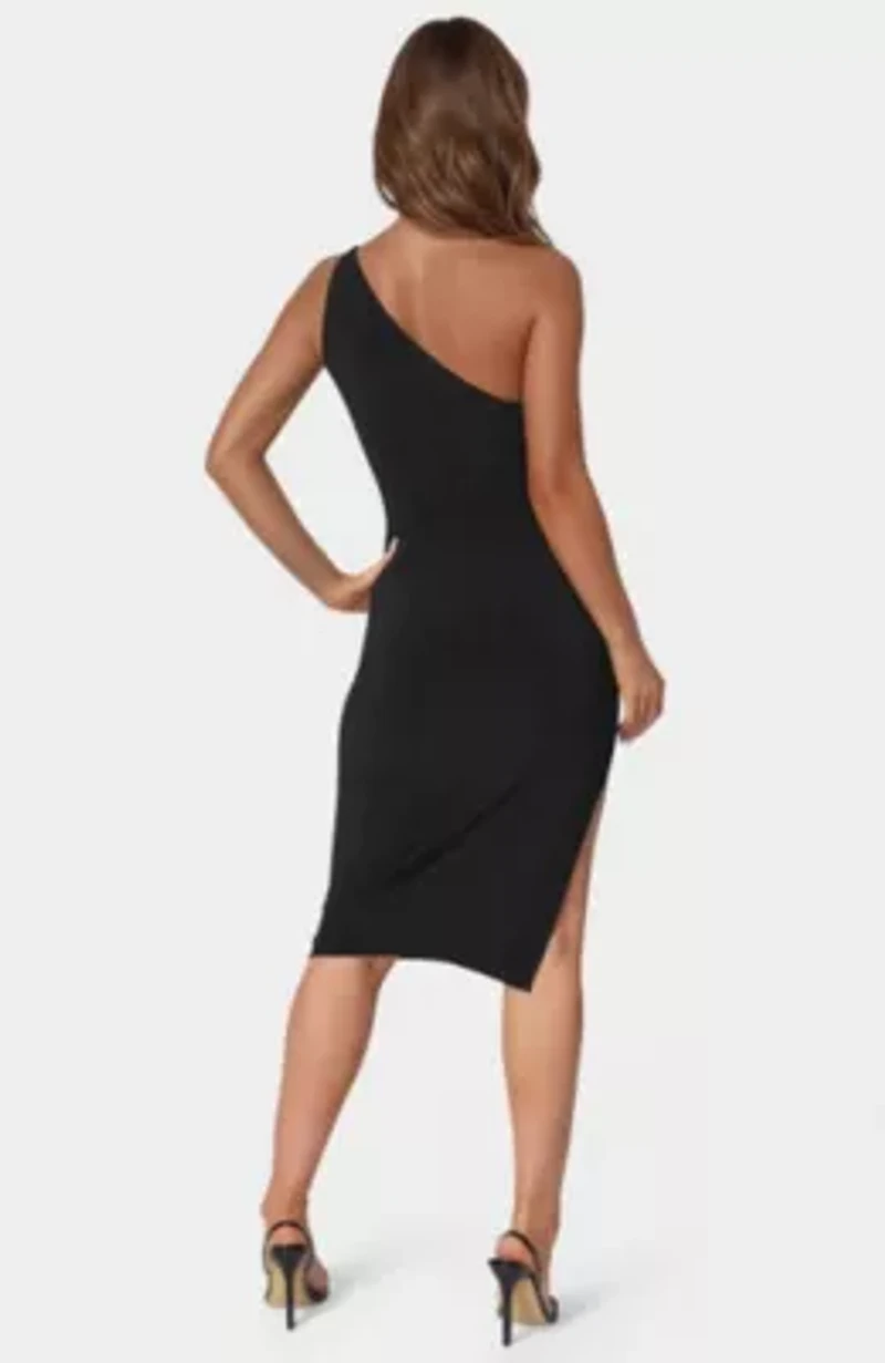 Jersey One Shoulder Midi With Gold Trim