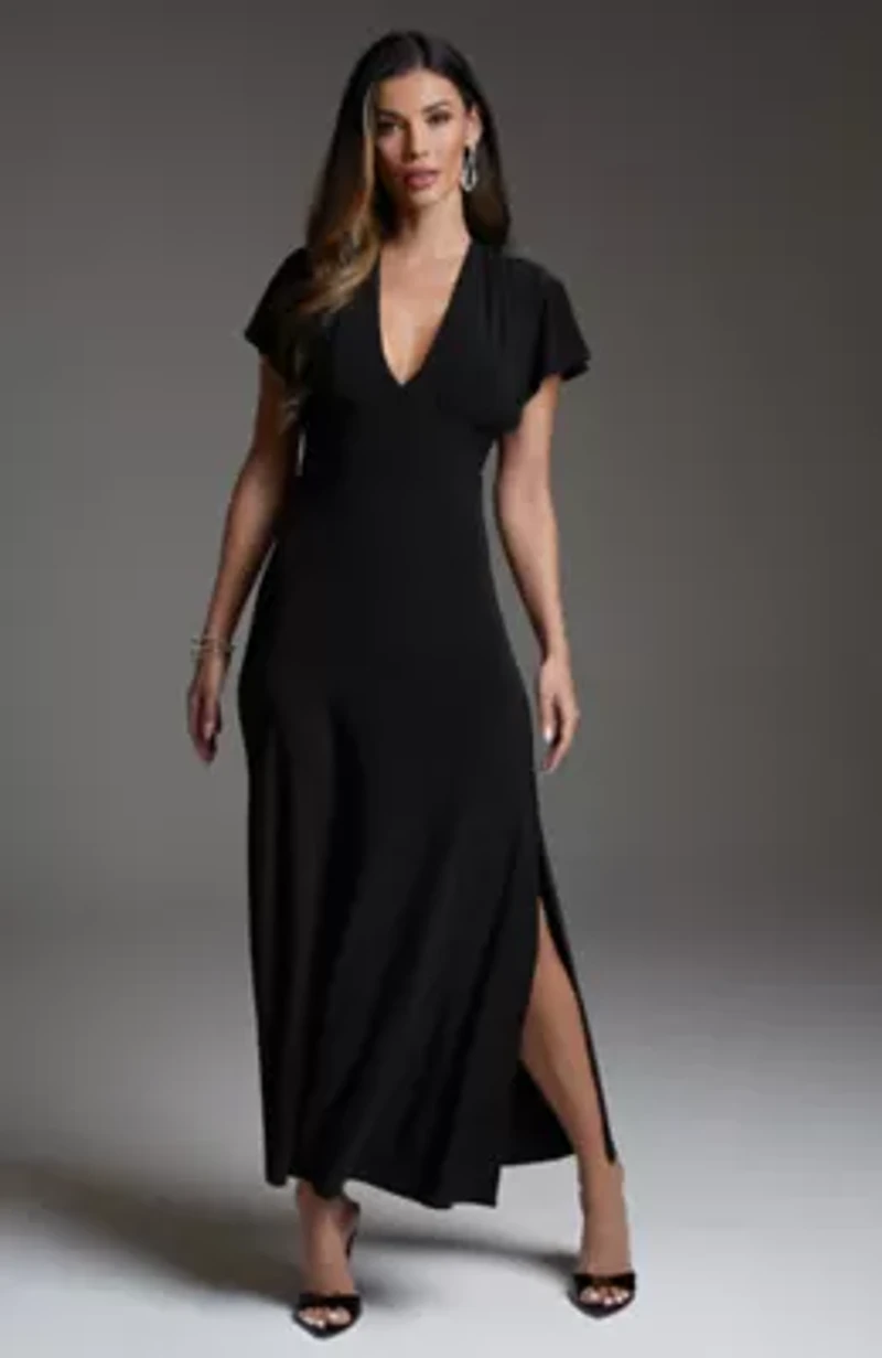 Cap Sleeve V-Neck Full Maxi Dress