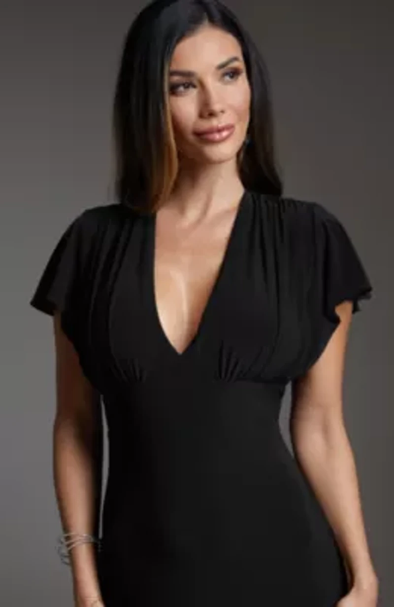 Cap Sleeve V-Neck Full Maxi Dress