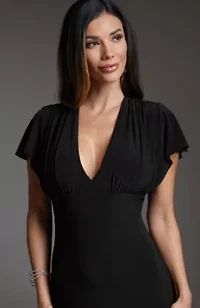 Cap Sleeve V-Neck Full Maxi Dress