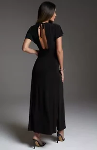 Cap Sleeve V-Neck Full Maxi Dress