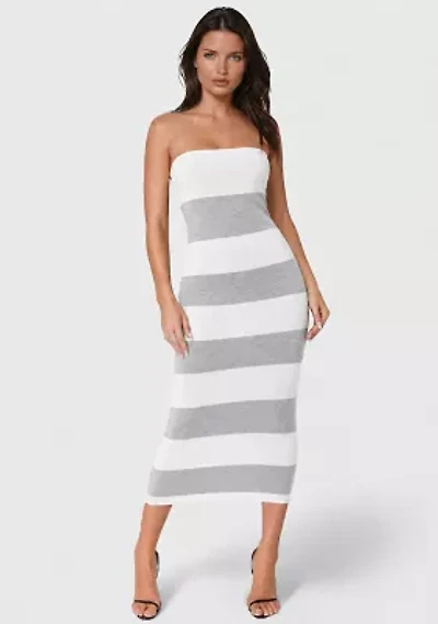 STRIPE STRAPLESS MAXI DRESS