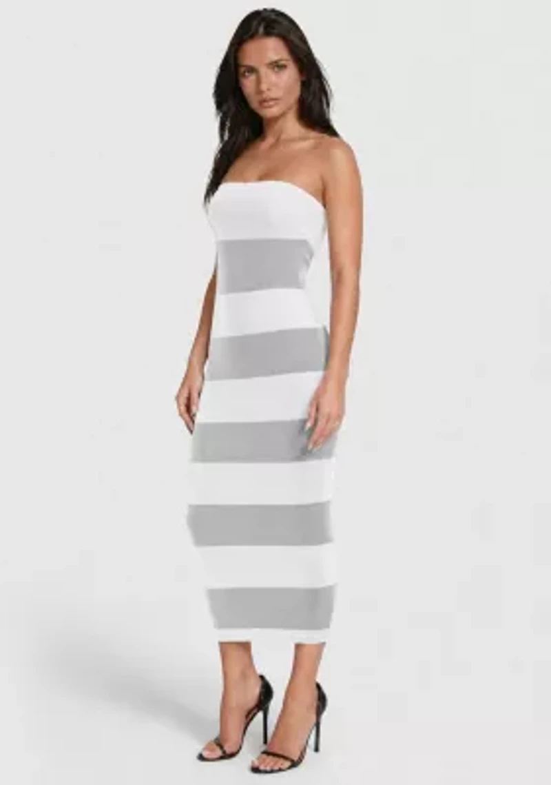 STRIPE STRAPLESS MAXI DRESS