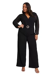 Women's Chiffon Sleeve Belted Jumpsuit