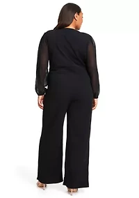 Women's Chiffon Sleeve Belted Jumpsuit