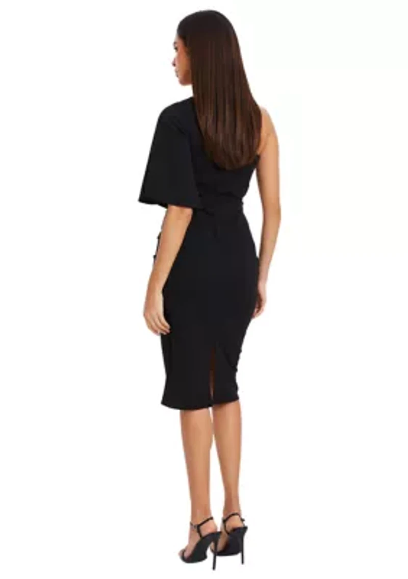 Women's One Shoulder Solid Midi Sheath Dress