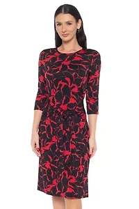 LONG SLV PRINT TIE DRESS