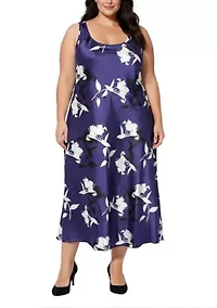 KNIT TWIST TOP W/ PRINT SATIN MAXI 2FER DRESS