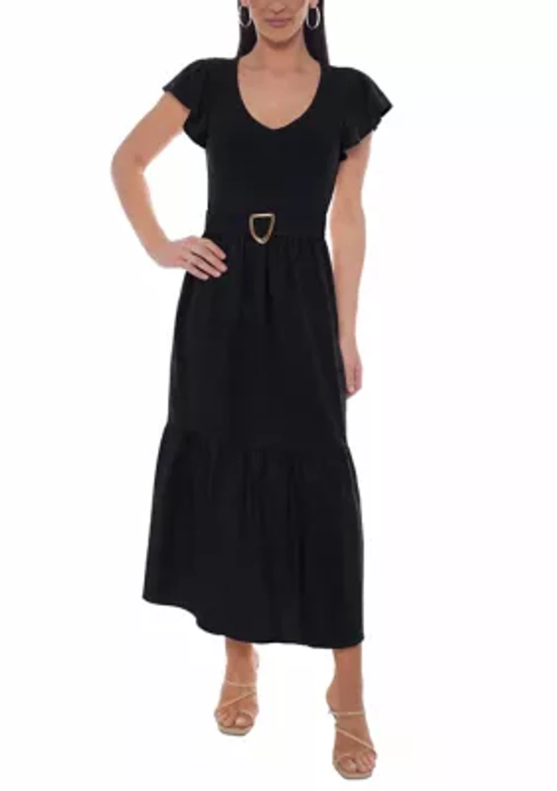 S/S TIERED V NECK MAXI DRESS