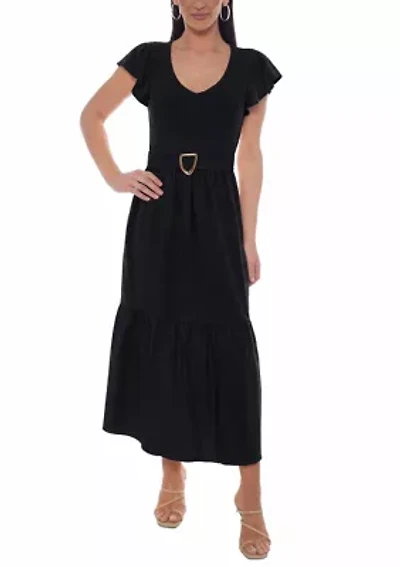 S/S TIERED V NECK MAXI DRESS