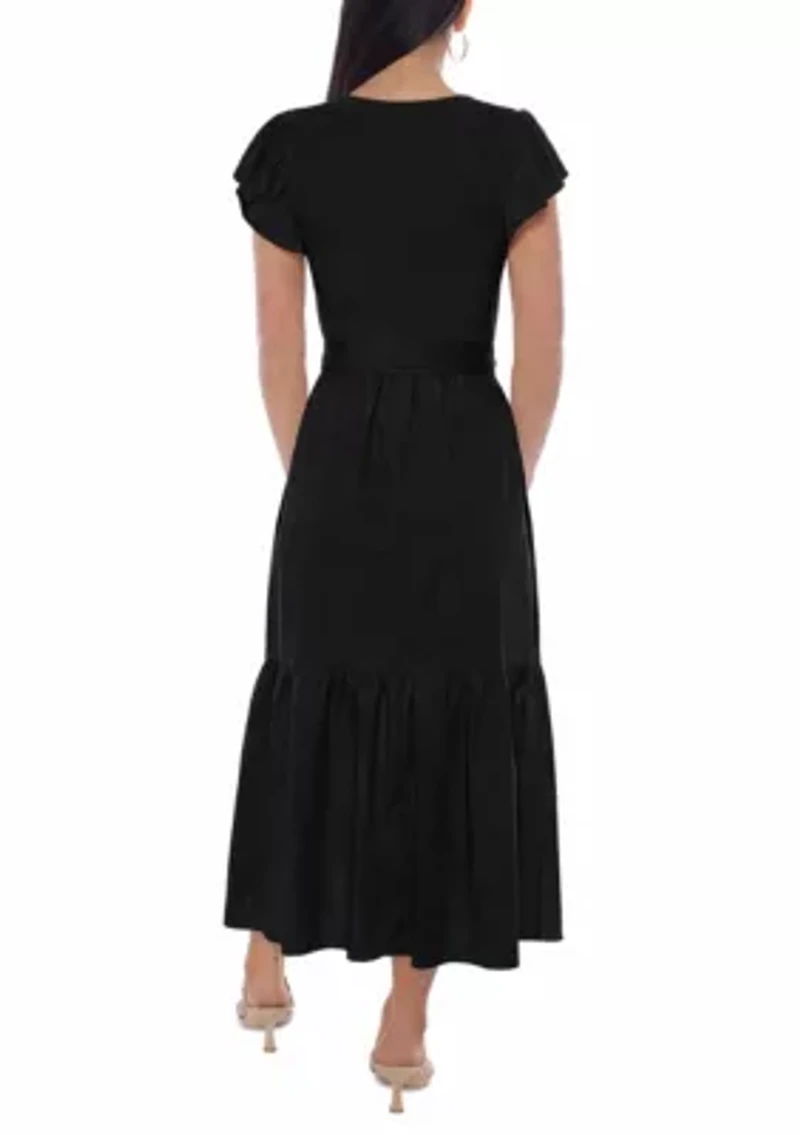 S/S TIERED V NECK MAXI DRESS