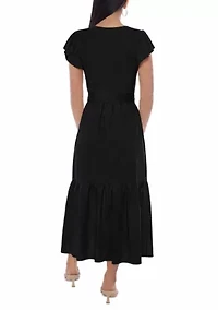 S/S TIERED V NECK MAXI DRESS