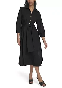 Women's Long Sleeve Collar Neck Solid A-Line Dress