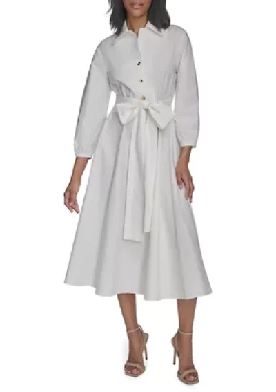 Women's Long Sleeve Collar Neck Solid A-Line Dress