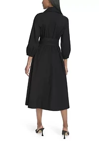 Women's Long Sleeve Collar Neck Solid A-Line Dress