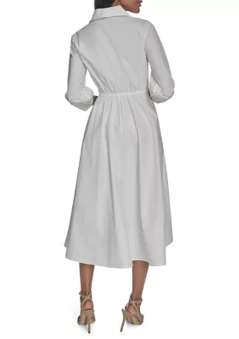 Women's Long Sleeve Collar Neck Solid A-Line Dress