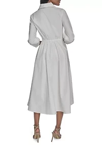 Women's Long Sleeve Collar Neck Solid A-Line Dress