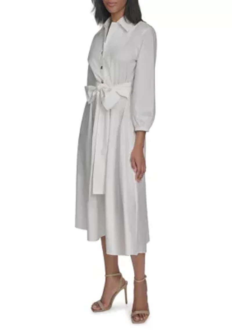 Women's Long Sleeve Collar Neck Solid A-Line Dress