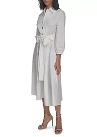 Women's Long Sleeve Collar Neck Solid A-Line Dress