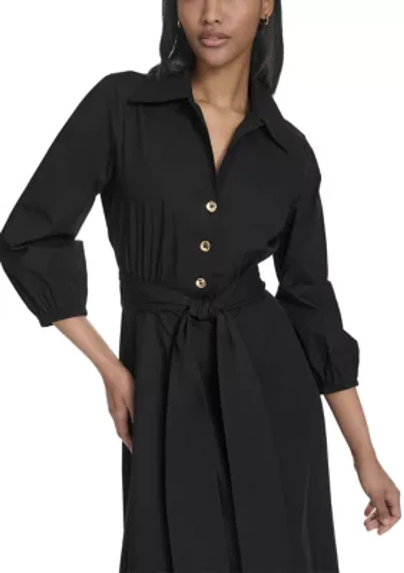 Women's Long Sleeve Collar Neck Solid A-Line Dress