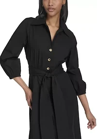 Women's Long Sleeve Collar Neck Solid A-Line Dress