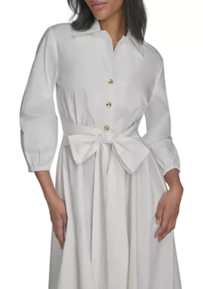 Women's Long Sleeve Collar Neck Solid A-Line Dress