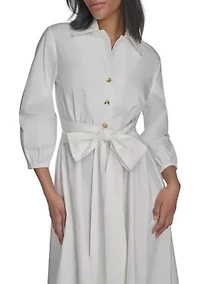 Women's Long Sleeve Collar Neck Solid A-Line Dress