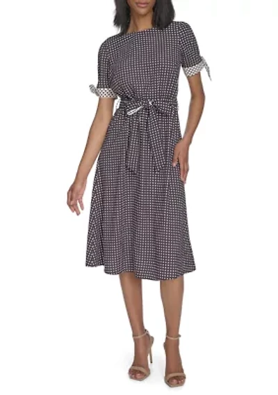 Women's Short Sleeve Crew Neck Solid Tweed Sheath Dress