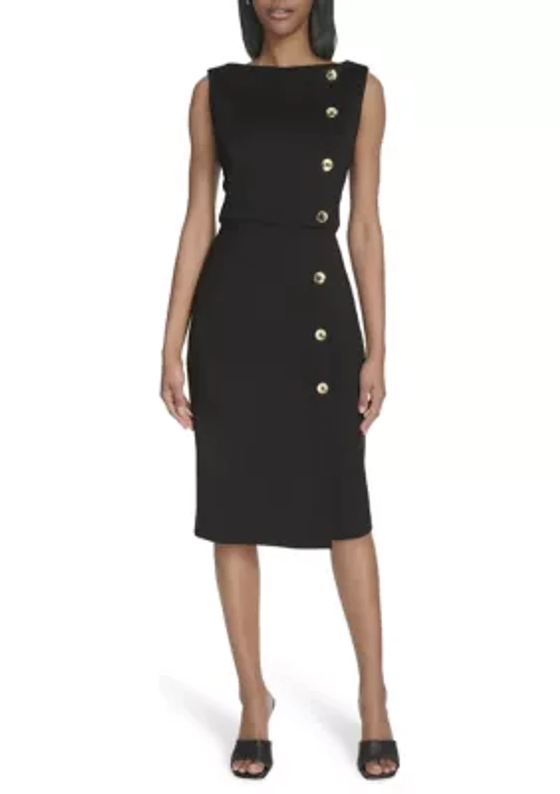 Women's Sleeveless Boat Neck Solid Scuba Sheath Dress