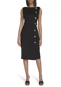 Women's Sleeveless Boat Neck Solid Scuba Sheath Dress