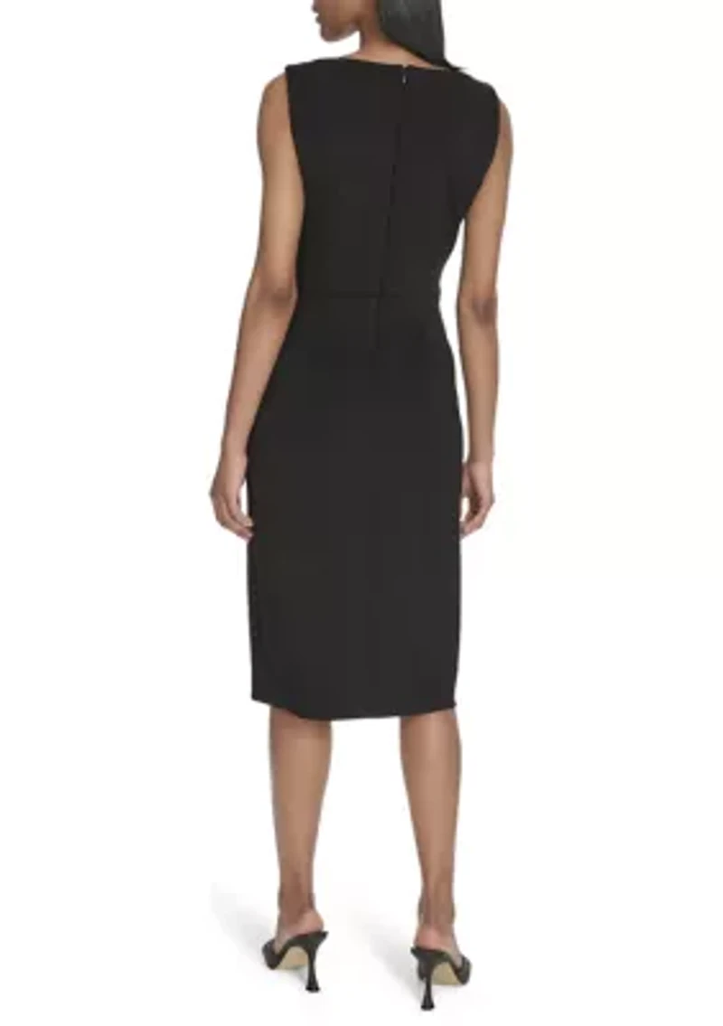Women's Sleeveless Boat Neck Solid Scuba Sheath Dress