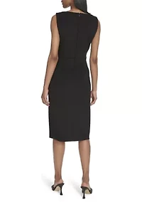 Women's Sleeveless Boat Neck Solid Scuba Sheath Dress