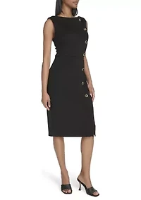 Women's Sleeveless Boat Neck Solid Scuba Sheath Dress