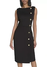 Women's Sleeveless Boat Neck Solid Scuba Sheath Dress