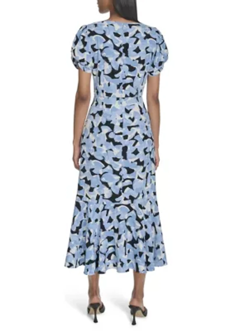 Women's Short Sleeve V-Neck Floral Print A-Line Dress
