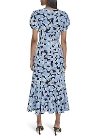 Women's Short Sleeve V-Neck Floral Print A-Line Dress