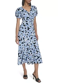 Women's Short Sleeve V-Neck Floral Print A-Line Dress