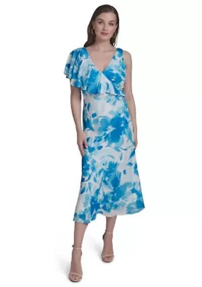 Women's One-Shoulder Ruffle Flare Dress