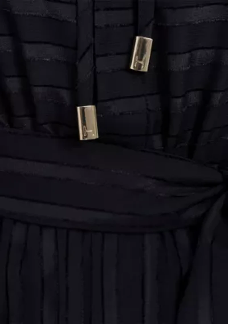 Women's 3/4 Sleeve Solid Belted Midi Dress