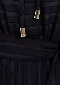 Women's 3/4 Sleeve Solid Belted Midi Dress