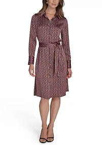 Women's Long Sleeve Collar Neck Printed Shirtdress