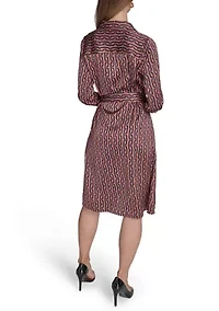 Women's Long Sleeve Collar Neck Printed Shirtdress