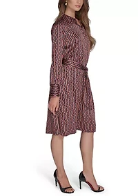 Women's Long Sleeve Collar Neck Printed Shirtdress