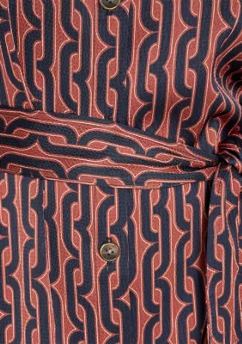 Women's Long Sleeve Collar Neck Printed Shirtdress