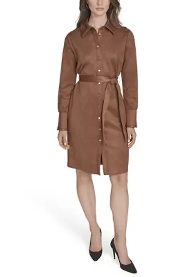 Women's Scuba Suede Vegan Leather Shirtdress