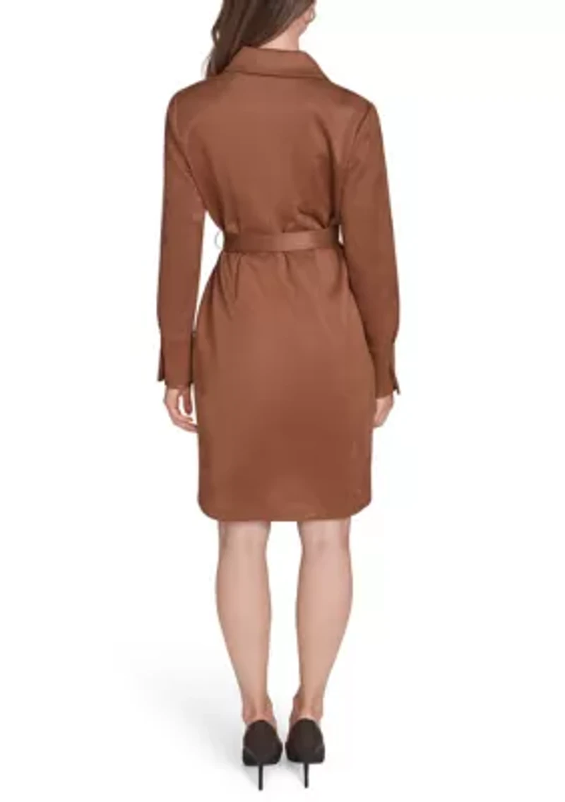 Women's Scuba Suede Vegan Leather Shirtdress
