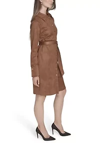Women's Scuba Suede Vegan Leather Shirtdress