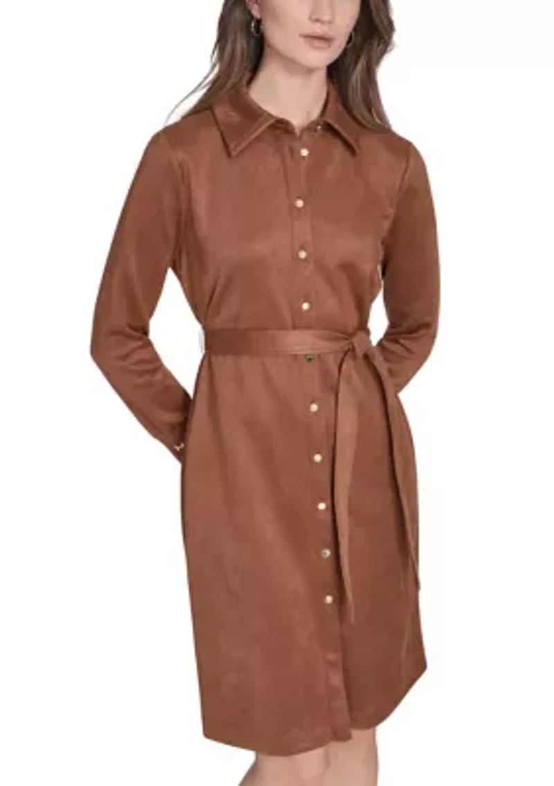 Women's Scuba Suede Vegan Leather Shirtdress