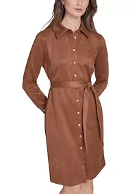 Women's Scuba Suede Vegan Leather Shirtdress